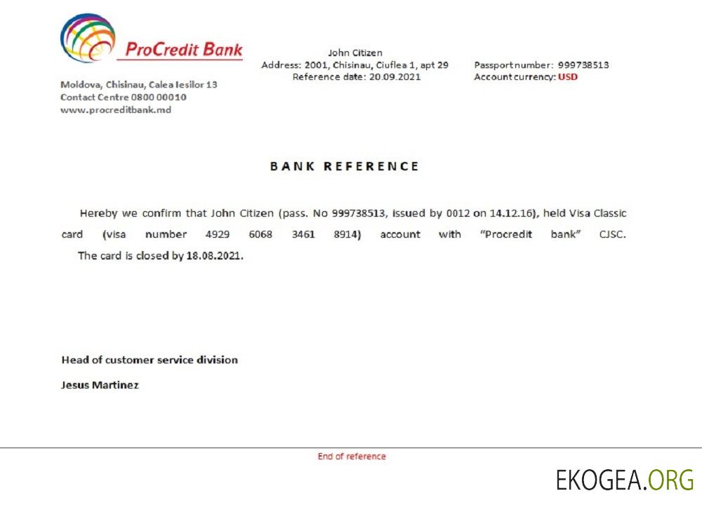Moldavie , Procredit bank , closure référence